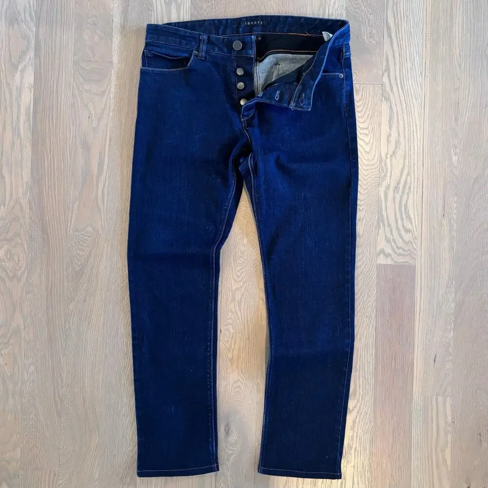 Theory Raffi Slim Fit Jeans Straight Leg Stretch Rinsed Indigo Mens Size 32x29